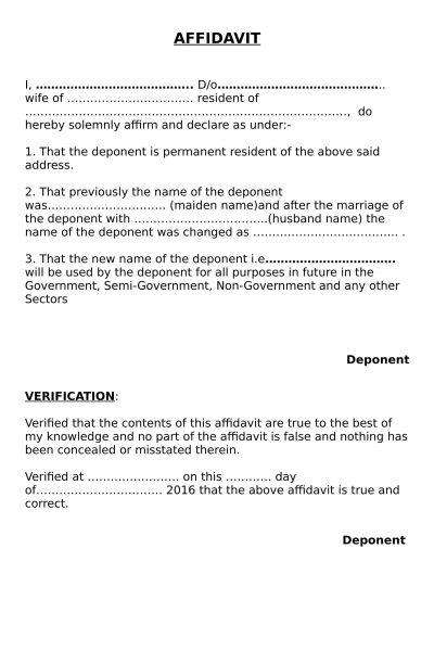 change of name after marriage affidavit
