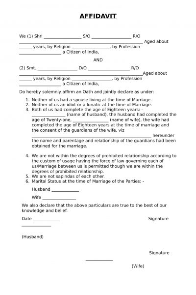 joint affidavit for marriage registration