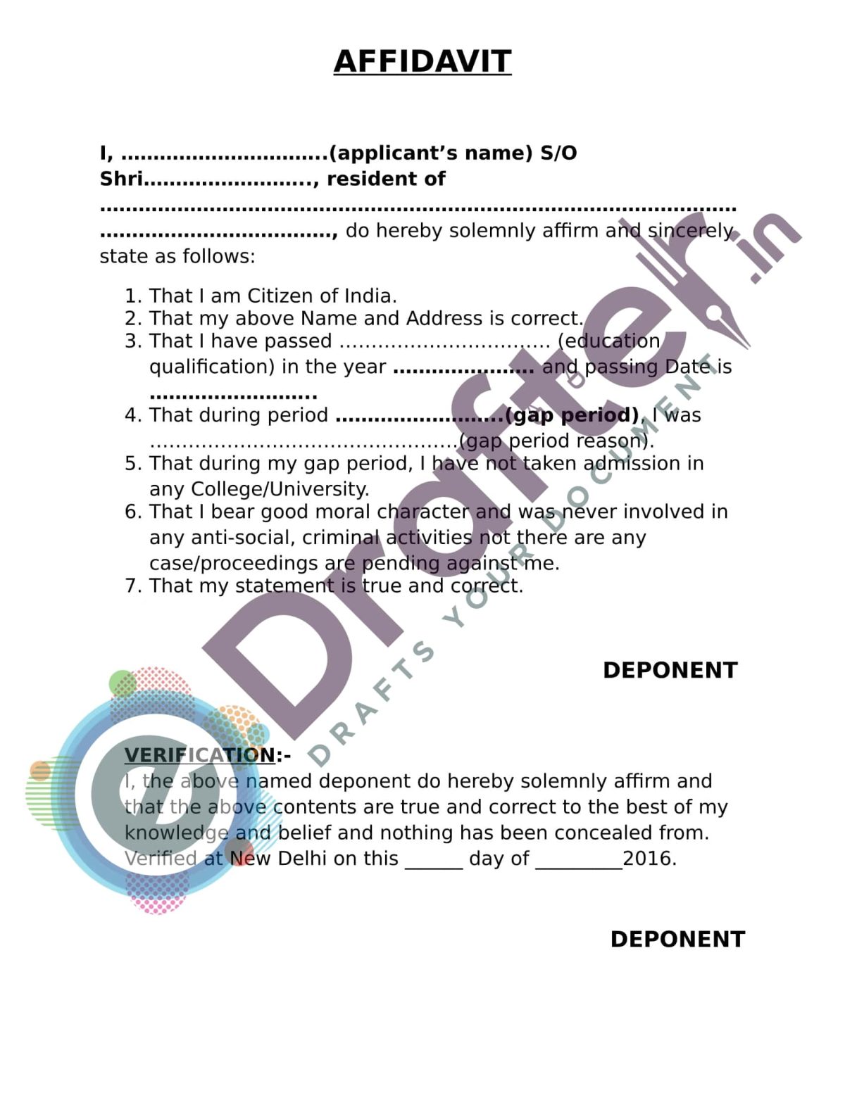 Format Of Gap Year Affidavit Min Edrafter 8877