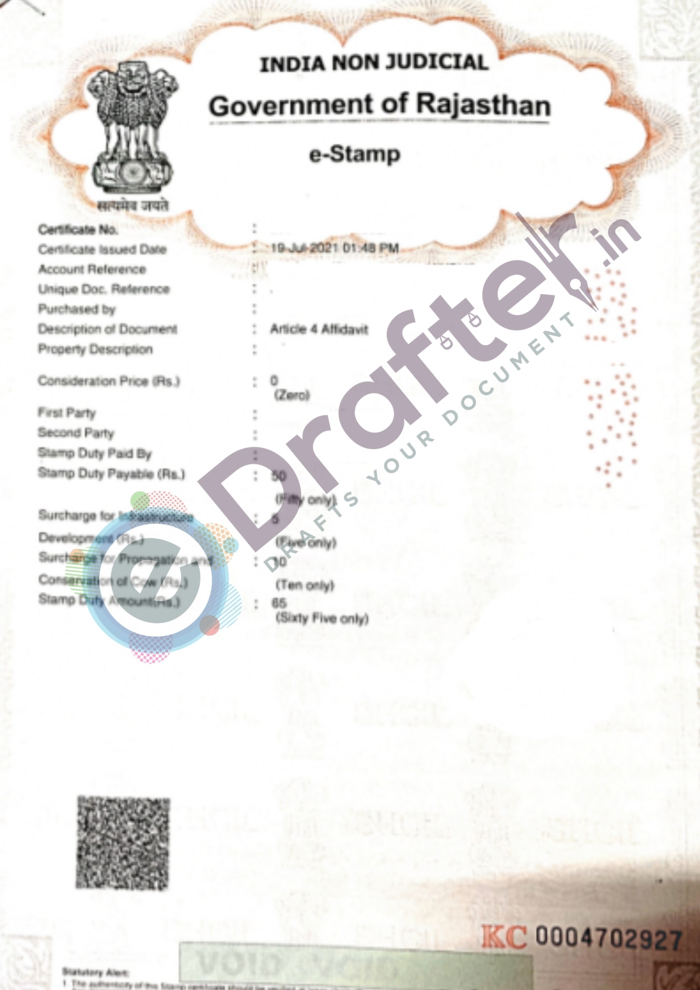 Rajasthan eStamp paper