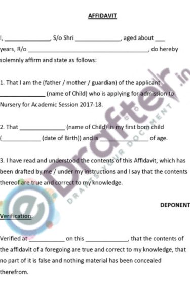 Affidavit for First Born Child