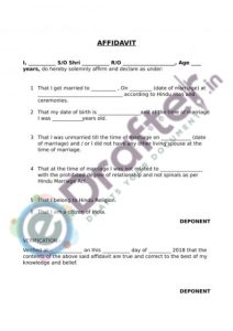 Individual Affidavit from Bride Groom for Marriage Registration