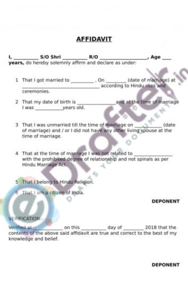 Individual Affidavit from Bride Groom for Marriage Registration