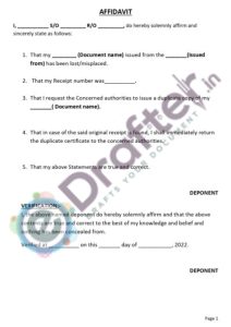 Loss of Document Affidavit